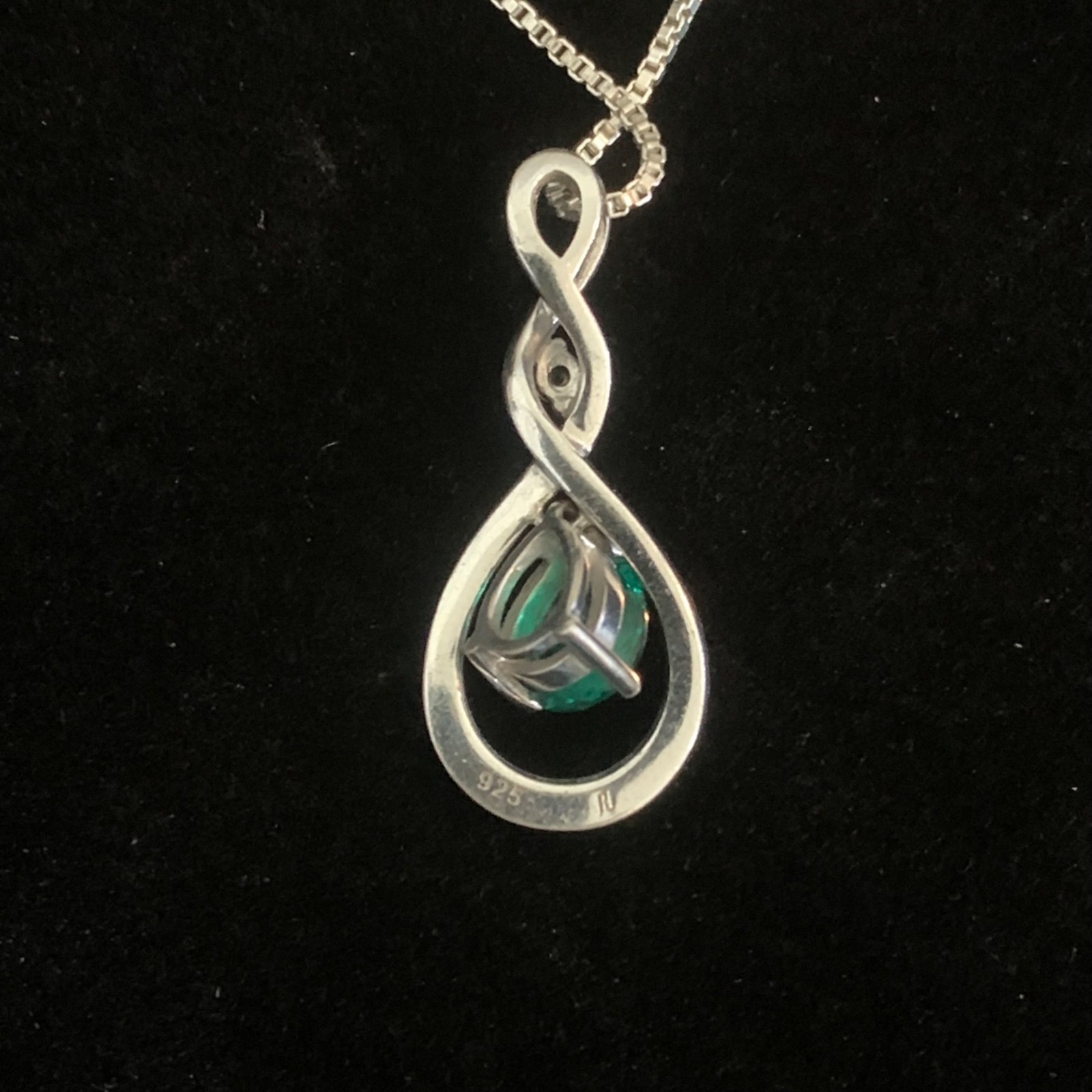 Sterling Silver Infinity Pendant Necklace Lab-Created Emerald 18″ Box Chain