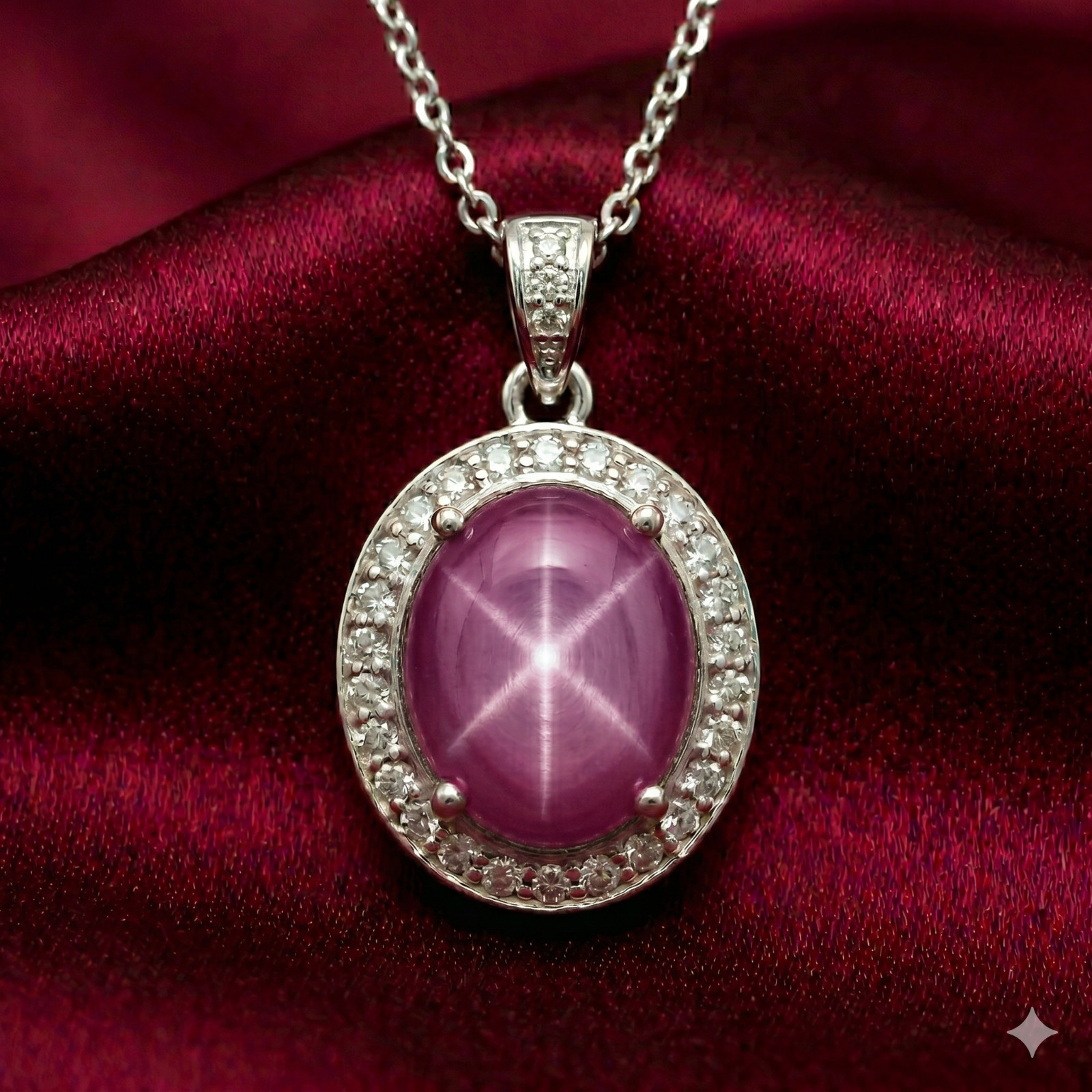 Lindy Pink Star Sapphire Diamond Pendant 925 Sterling Silver Minimalist Necklace