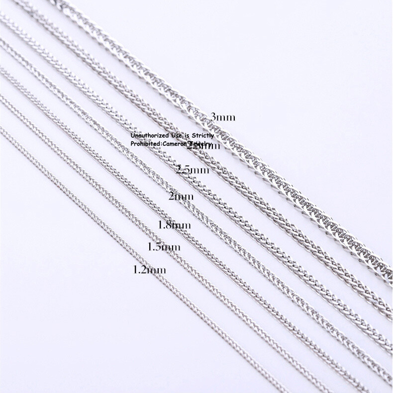 Pure S999 Fine Silver 999 Chain Men Women 1.2-3mm Wheat Link Necklace 16-32inch