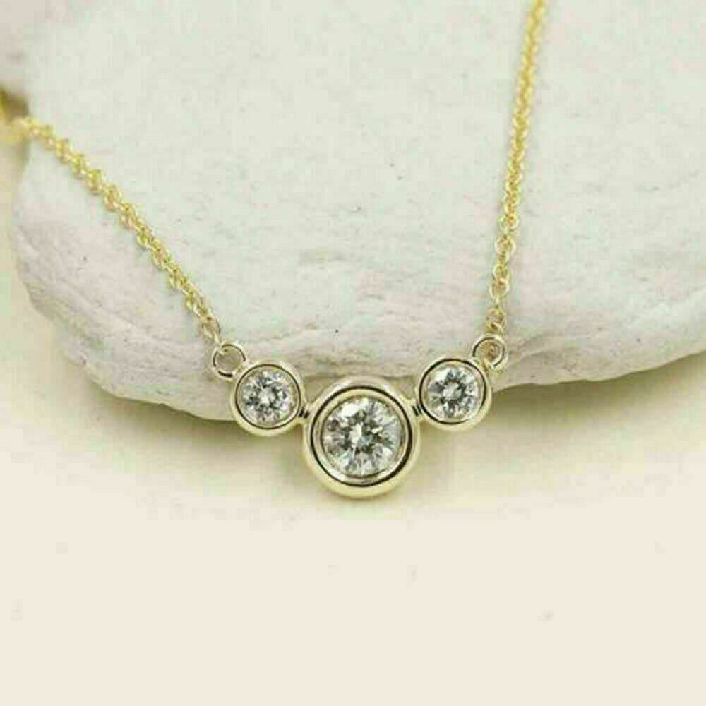 1.50 Ct Round Cut Diamond 14k Yellow Gold Finish Bezel Set Pendant Necklace