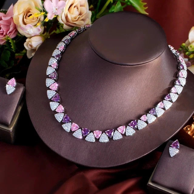 27 Ctw Trillion Cut Lab-Created Multicolor Necklace 14K White Gold Plated Silver