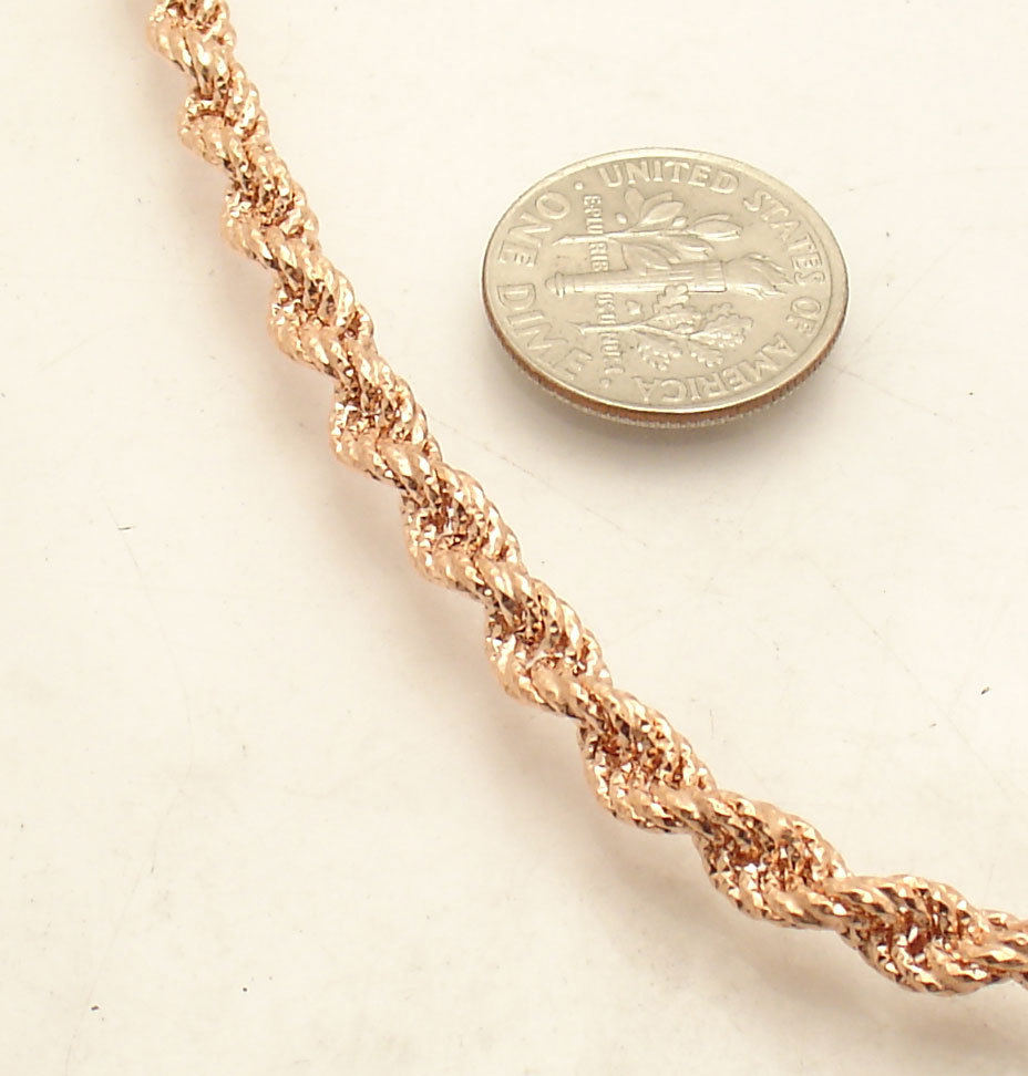 Technibond Diamond Cut Rope Chain Necklace 14K Rose Gold Plated Sterling Silver