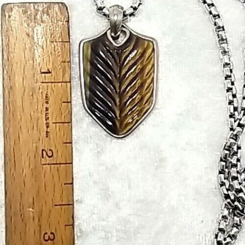 22″ David Yurman 925 Silver Neckace with Carved Tigers Eye Chevron Pendant