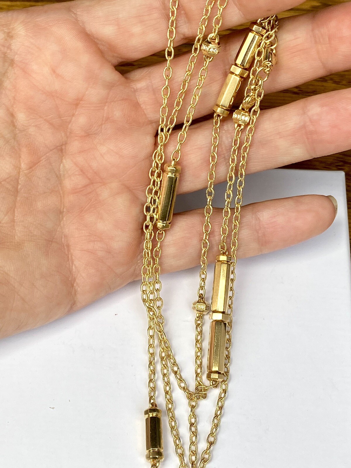 David Yurman 18k Gold Diamond Barrels Lexington Necklace 36” 31g Brand New NWT