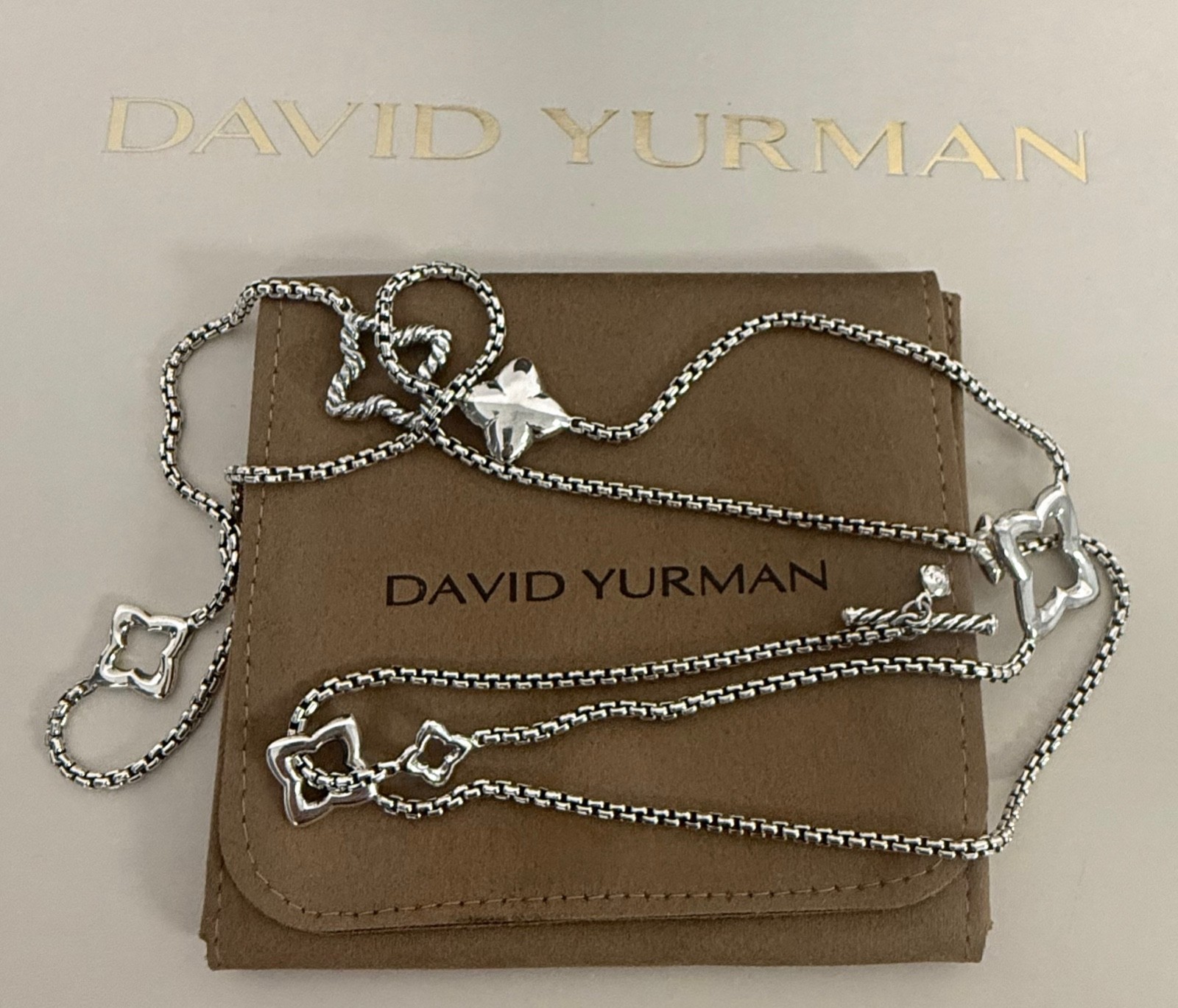 David Yurman .925 Sterling Silver Quatrefoil Chain Necklace 36″