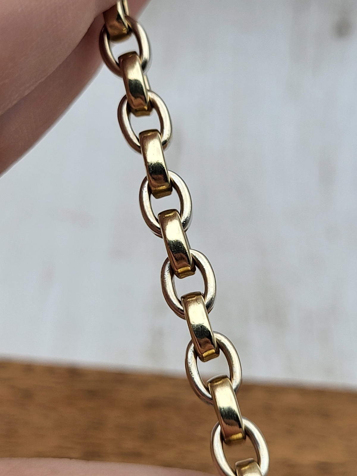 Heavy! Solid 14K 2 Tone Gold 24″ Fancy Link Chain Necklace 63.1 Grams Rolo Cable