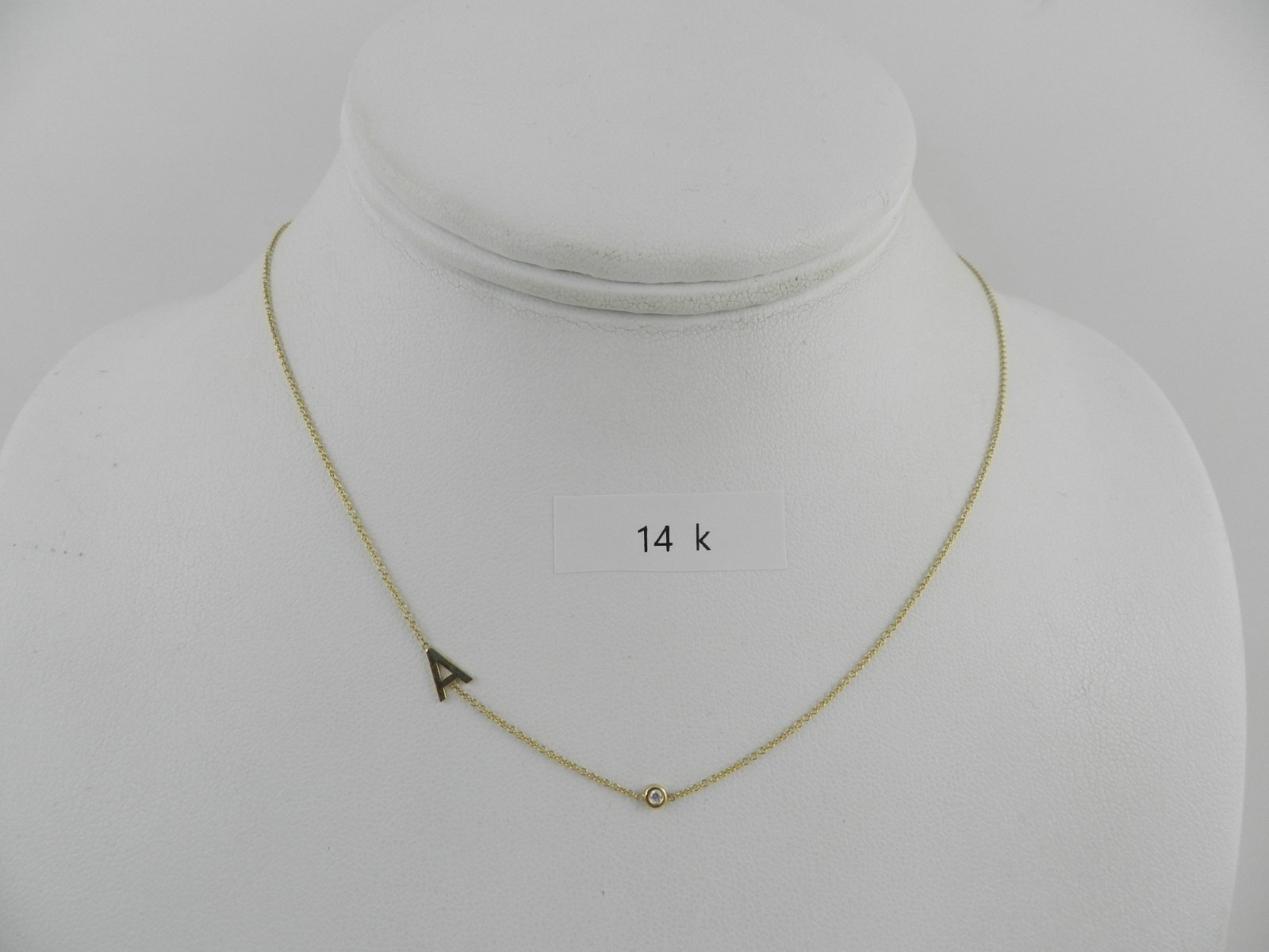 Zoe Lev 14K Gold Asymmetrical Initial and Bezel Necklace
