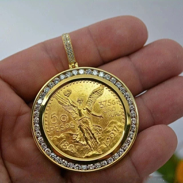 3.80Ct Round Cut Lab Created Lady Liberty COIN Pendant In 14K Yellow Gold Plated