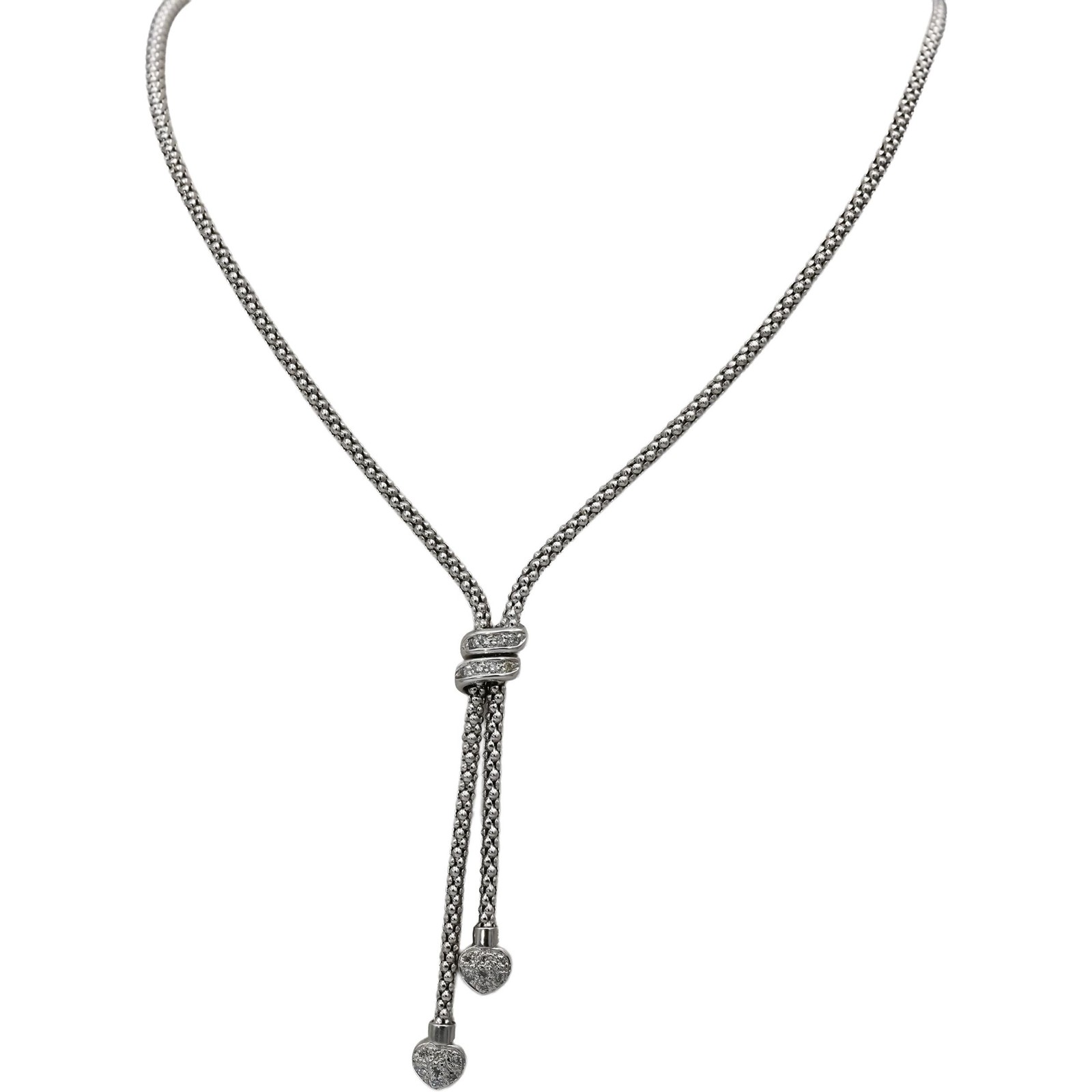 14k White Gold Round Diamond Lariat Necklace 0.25CT