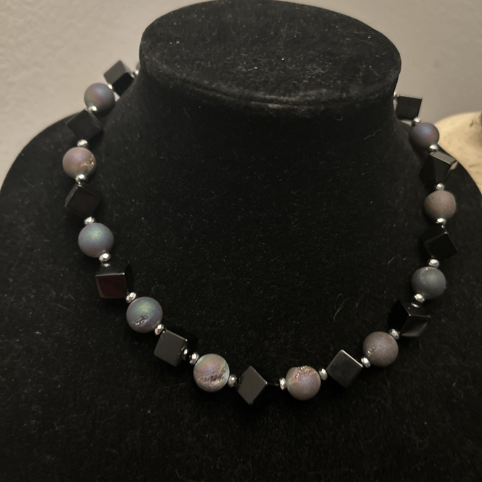 Sterling silver black Onyx purple Quartz Hemiatite Beaded 18” Toggle Necklace