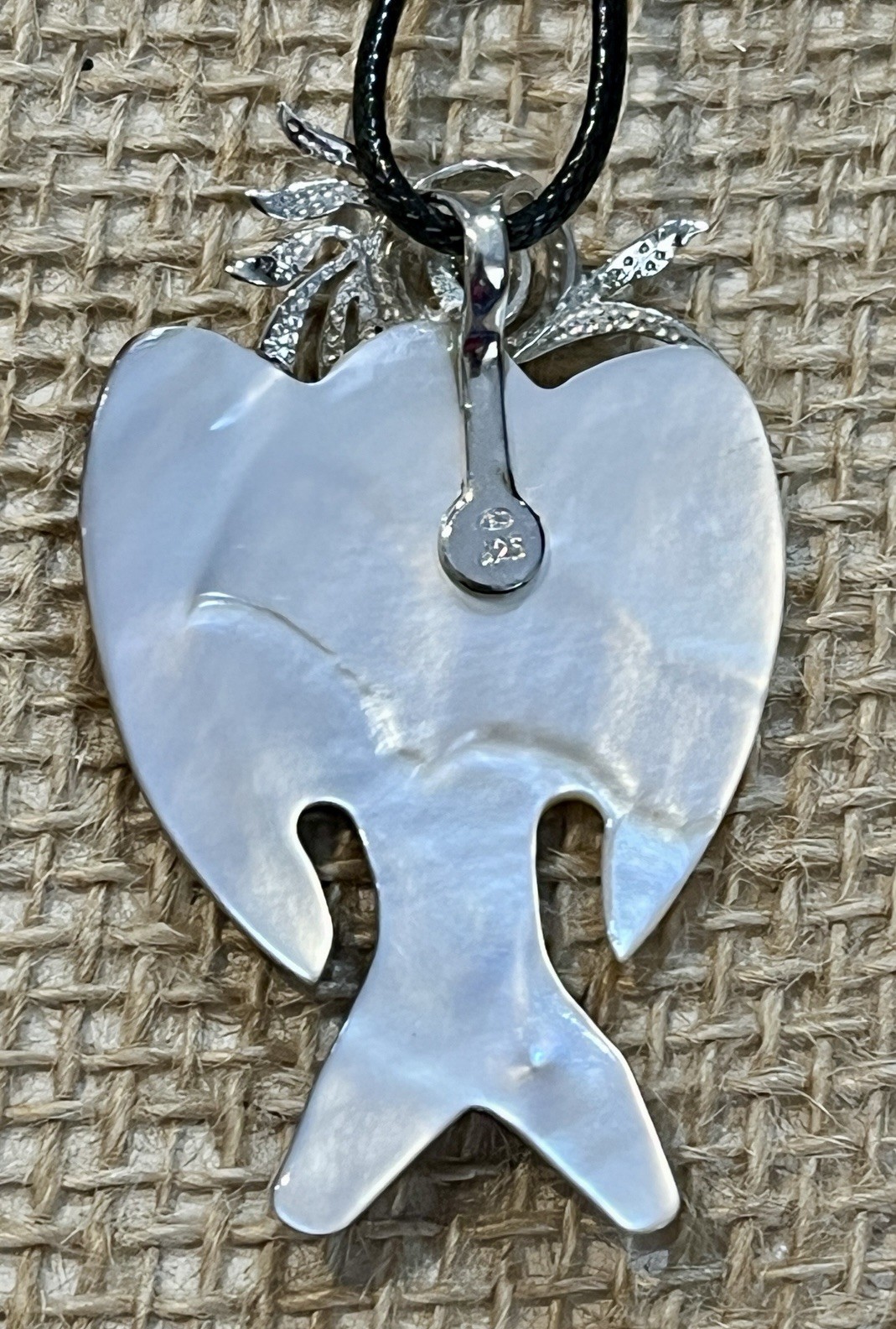 925 Sterling Silver Signed Pendant Necklace Roadrunner Bird MOP Bird Lovers