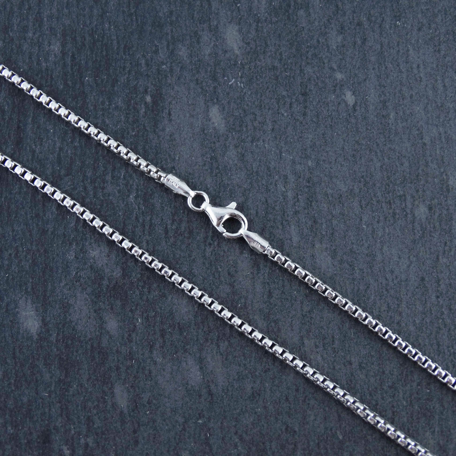 2.1mm Half Round Box Chain Necklace – Rhodium Plated 925 Sterling Silver
