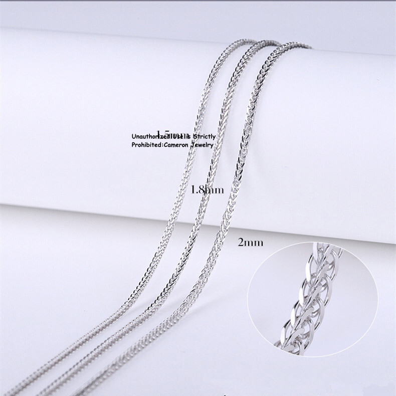 Pure S999 Fine Silver 999 Chain Men Women 1.2-3mm Wheat Link Necklace 16-32inch