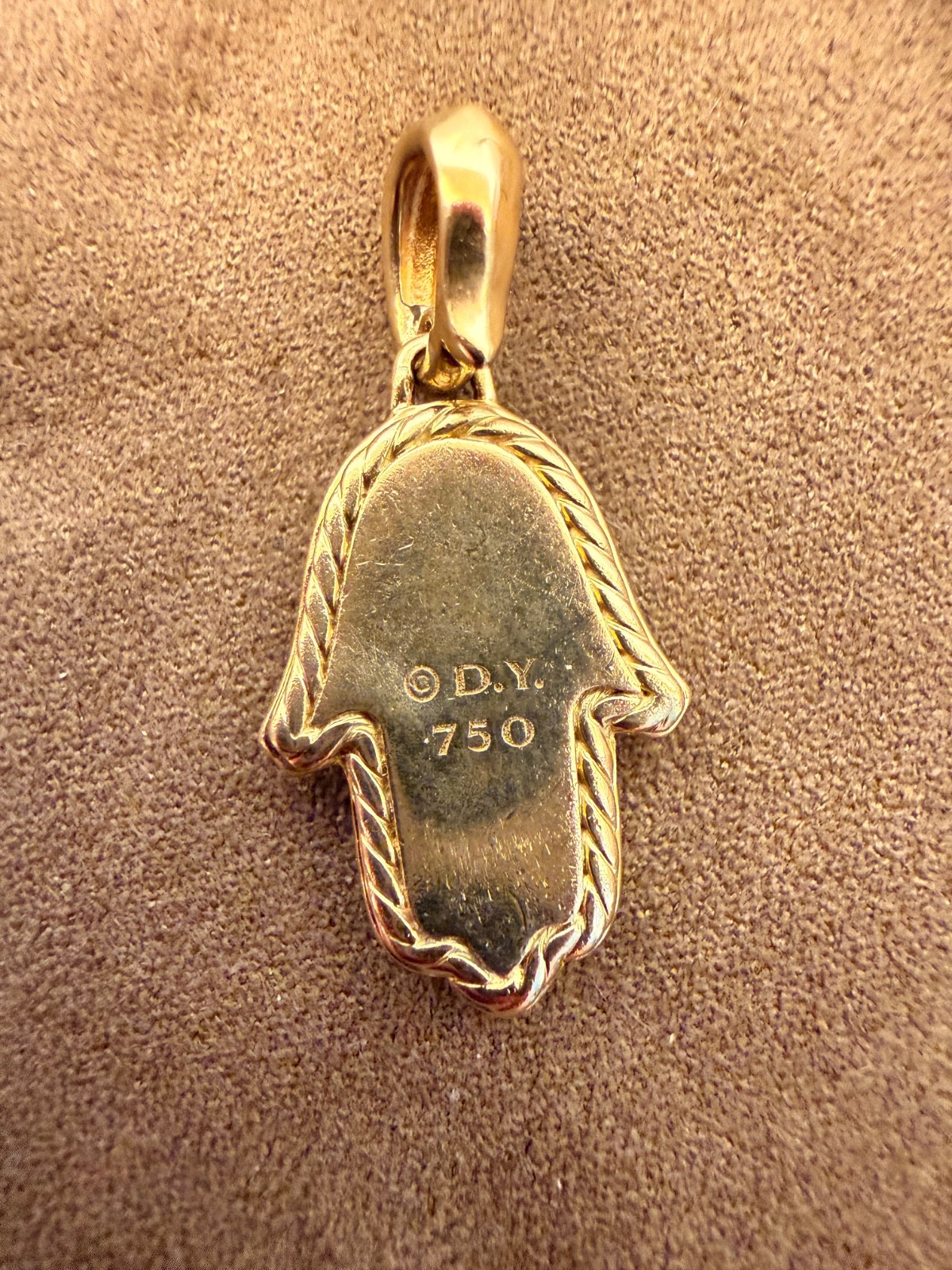 $2600 DAVID YURMAN HAMSA AMULET PENDANT 18K GOLD PAVE DIAMONDS & SAPPHIRE