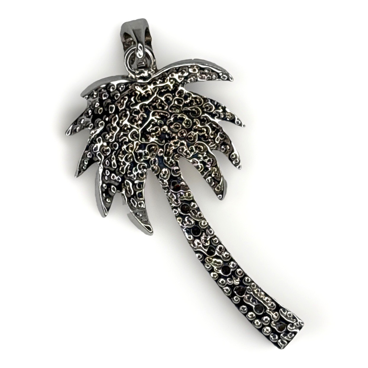 Sterling Silver 925 Palm Tree Pendant Opal & CZ Inlay Tropical Jewelry 1.5″ Long