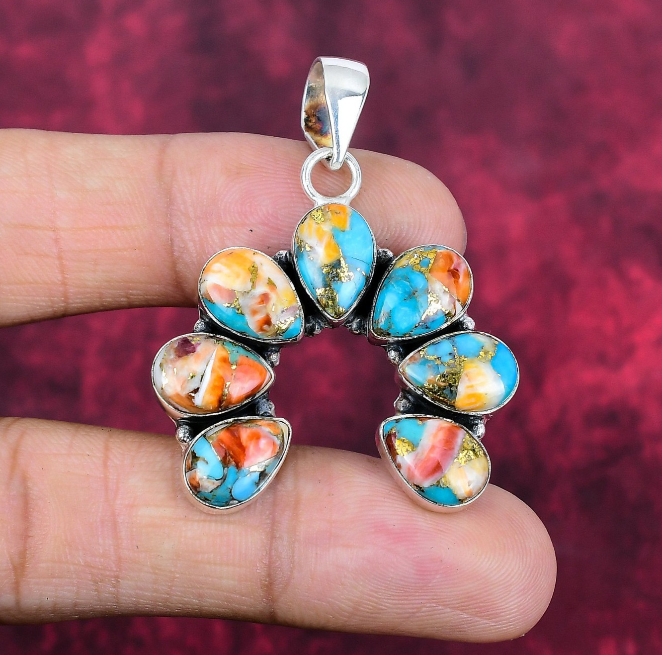 Orange Spiny Oyster Gemstone Handmade 925 Sterling Silver Pendant Jewelry