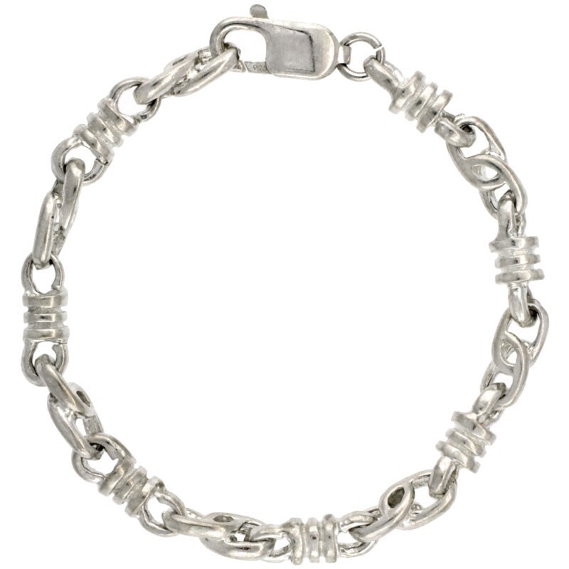 925 Sterling Silver Coil Knot Bullet Chain Link Necklace Bracelet 6mm 7 Inch