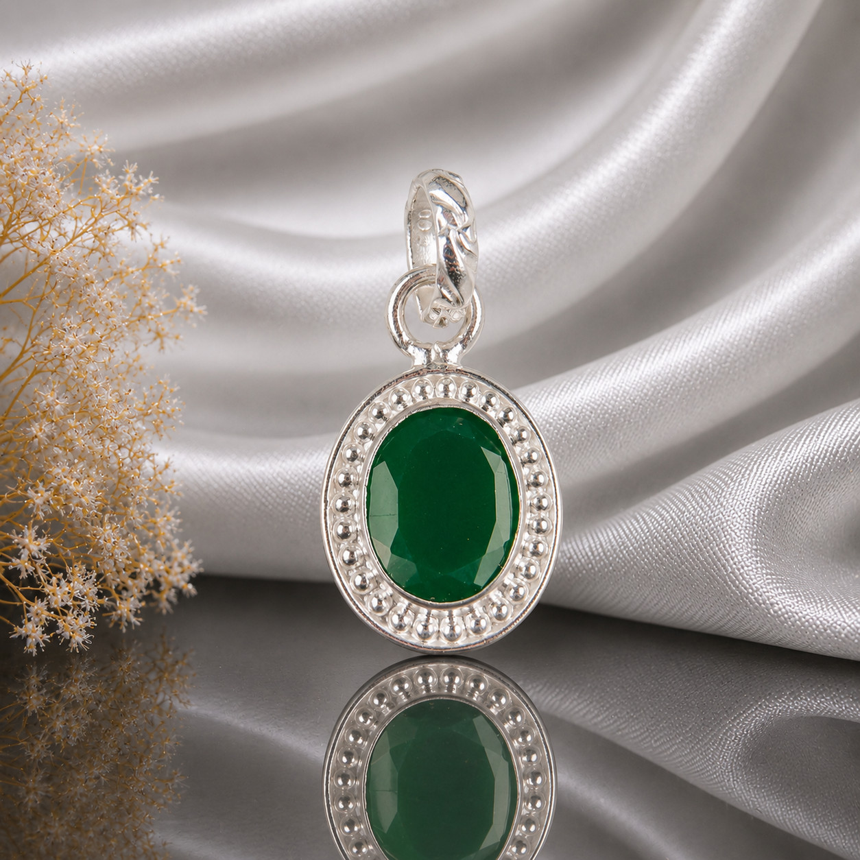 Green Onyx Gemstone 925 Sterling Silver Necklace Pendent 1.20″ For Wife