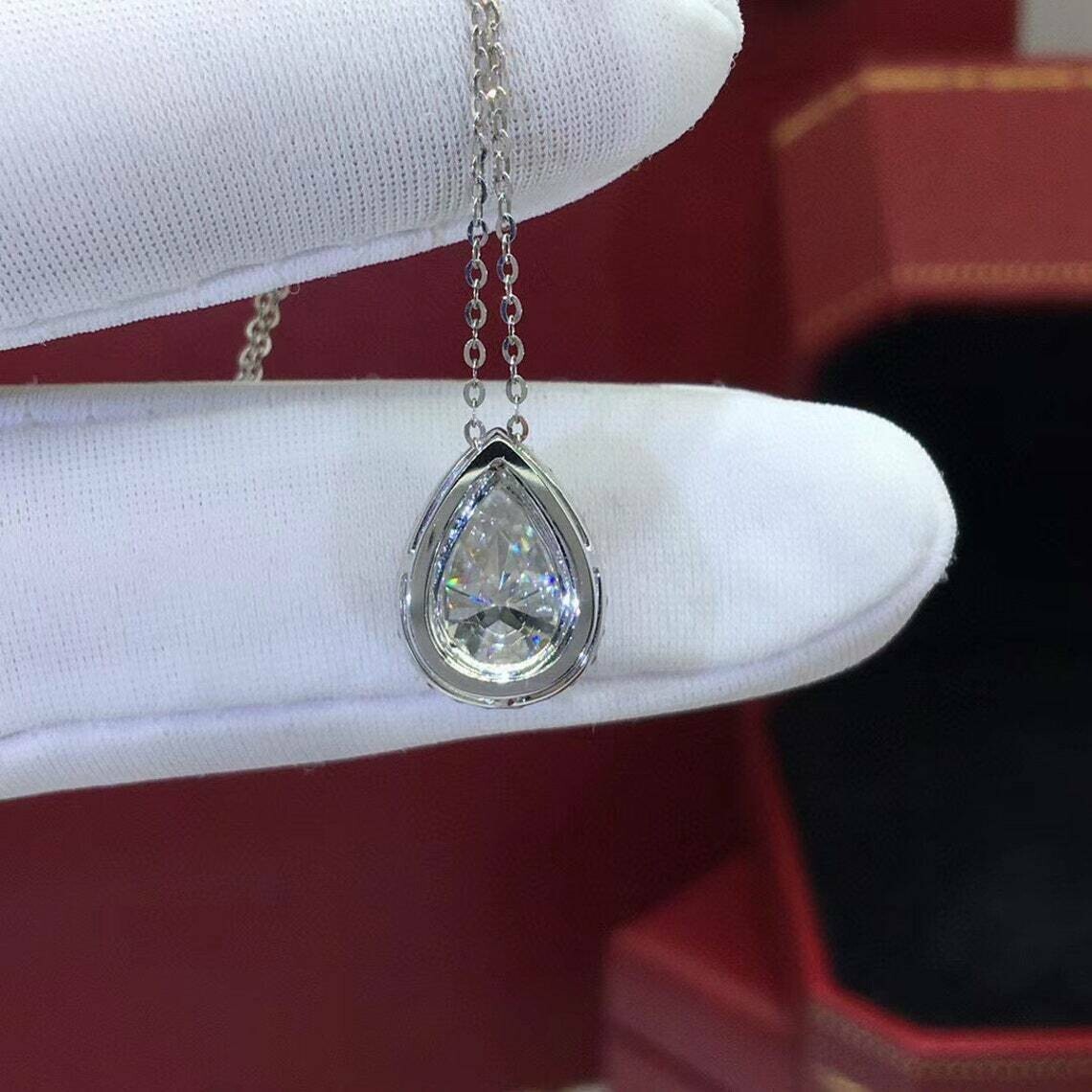 2Ct Pear Cut Diamond Halo Teardrop Pendant 14K White Gold Finish 18″ Free Chain