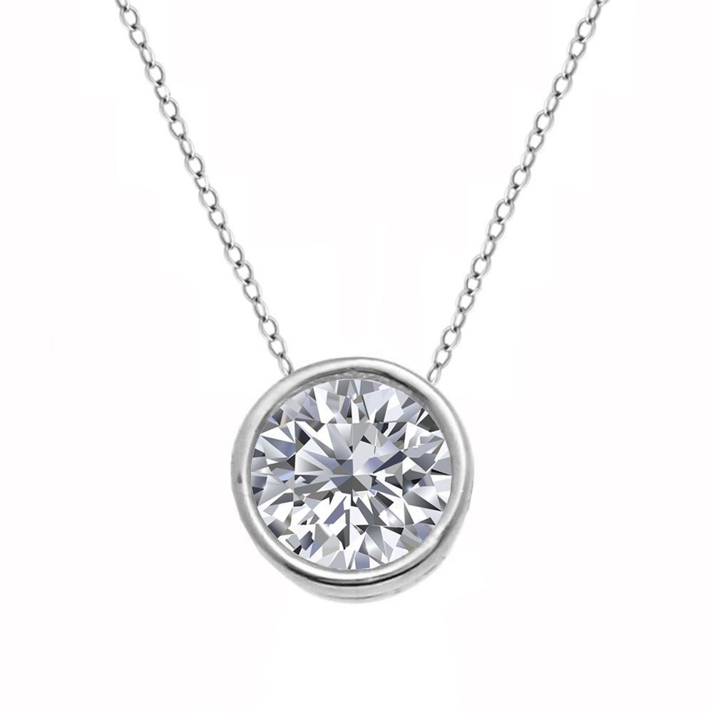 1.00 Ct Round Lab Grown Solitaire Diamond Bezel Set Pendant only 14k White Gold