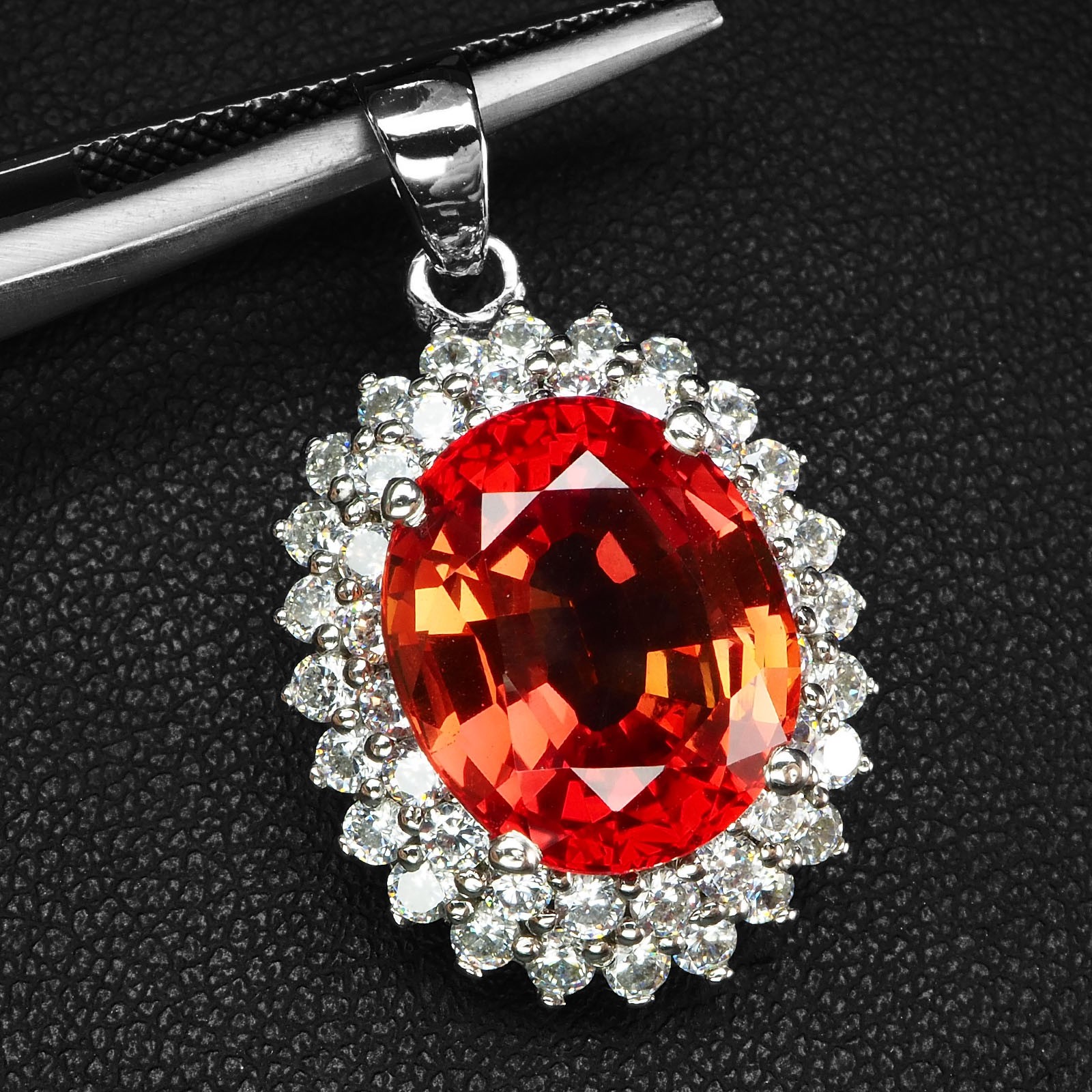 Twinkling Sunset Orange Sapphire 9.70Ct 925 Sterling Silver White Gold Pendants