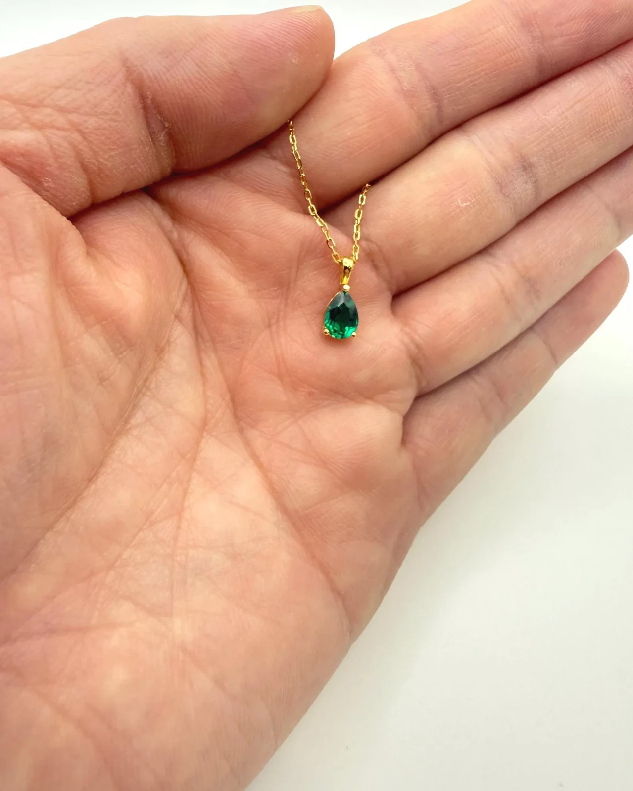 2 CT Pear Green Emerald Solitaire Pendant With Chain 14K Yellow Gold Plated
