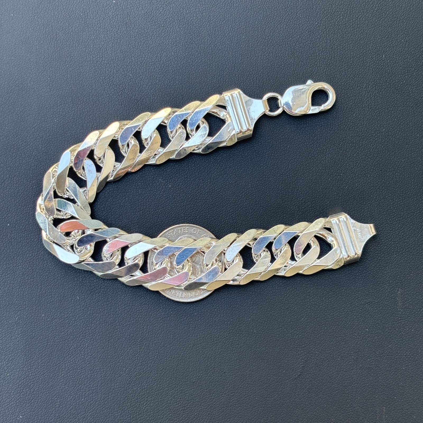 16mm Double Curb Link Bracelet – Real Solid 925 Sterling Silver MADE IN ITALY