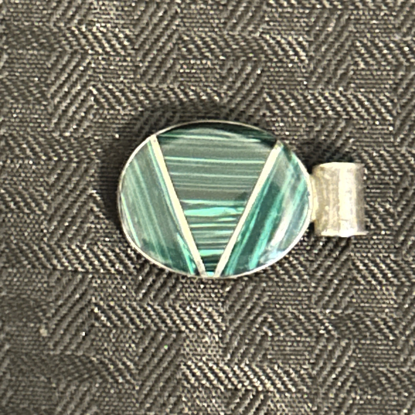 VTG Green Malachite and Sterling Silver Oval Pendant