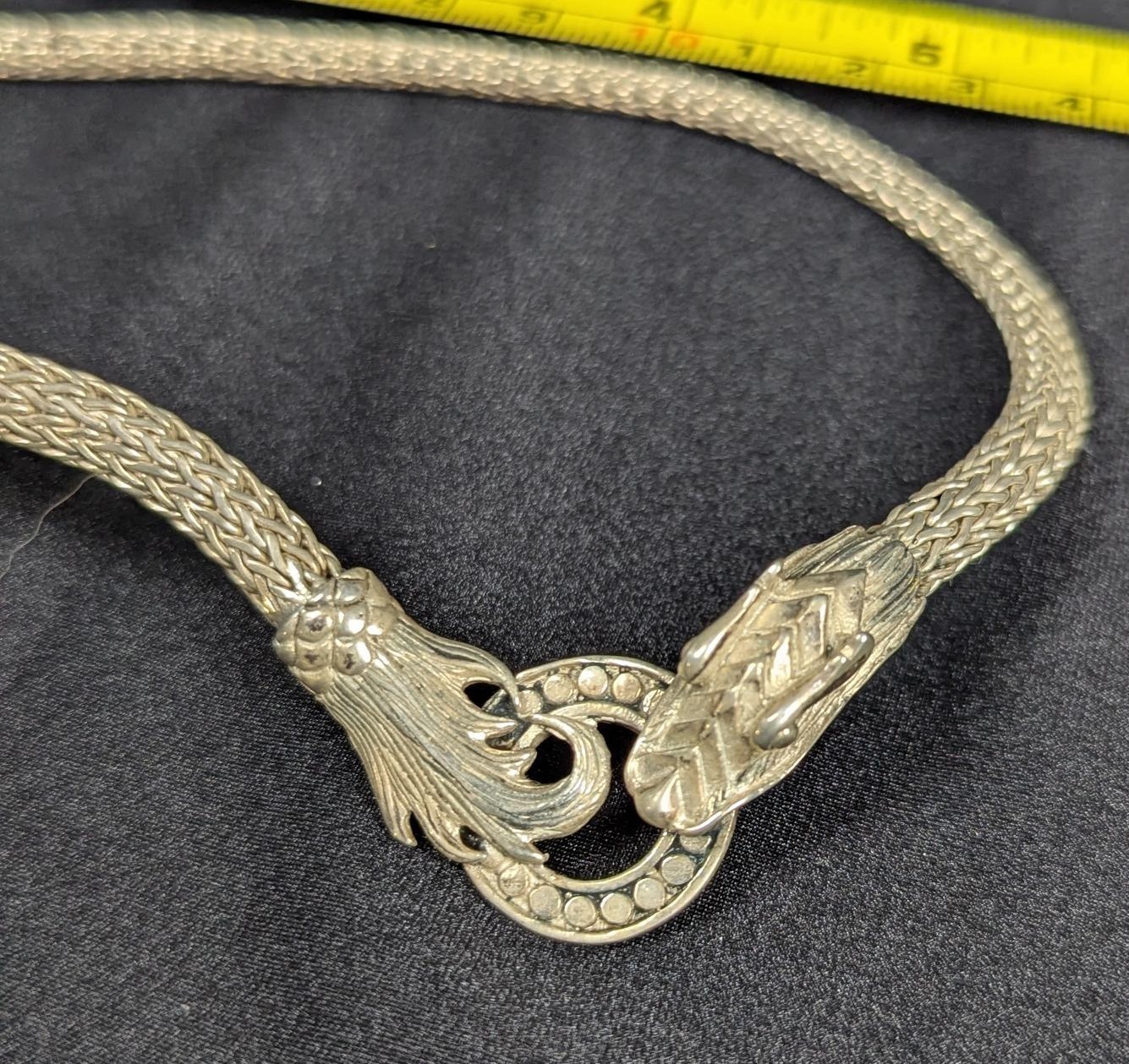 Sterling Silver 925 Dragon Head Woven Foxtail Necklace 16″ 24.3g 26.7.12-11