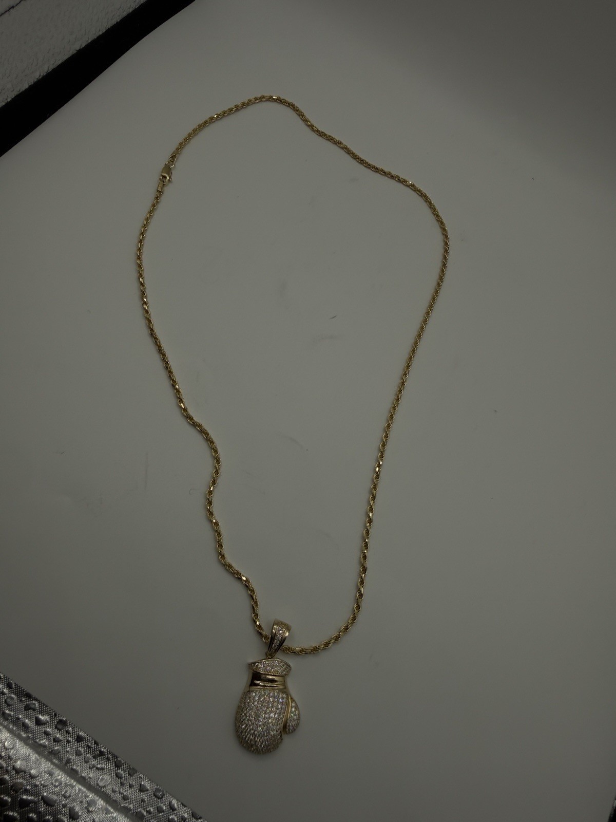 22” 925 Sterling Silver Vermeil Rope Chain w/ Moissnaite Boxing Glove 2.5mm