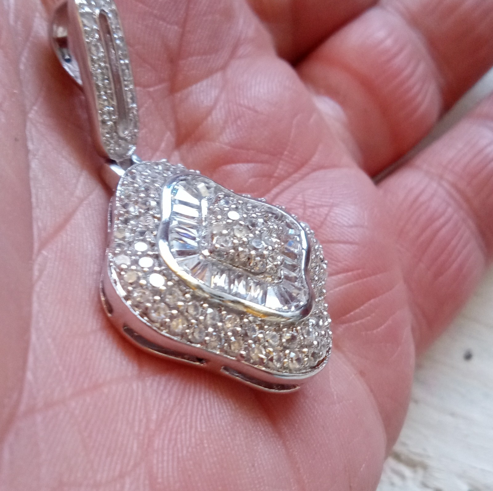 Square Moissanite Cluster Pendant in Sterling Silver 925, White Gold Look, New