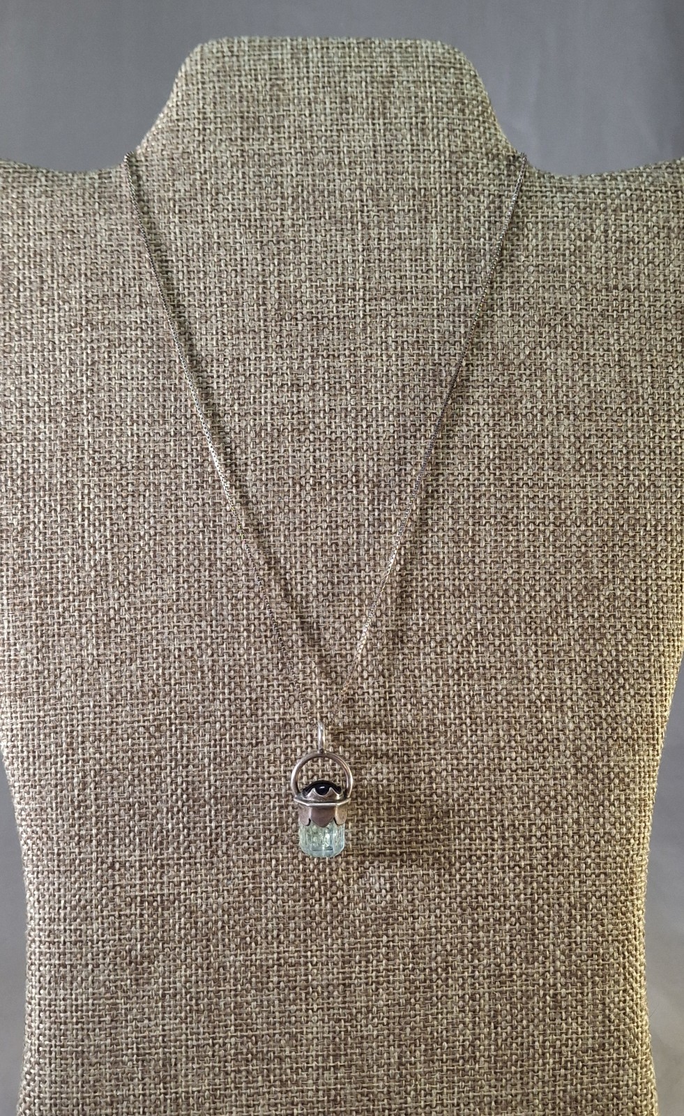 Vintage Sterling Silver Raw Aquamarine Point Amethyst Pendant Necklace 19 inch