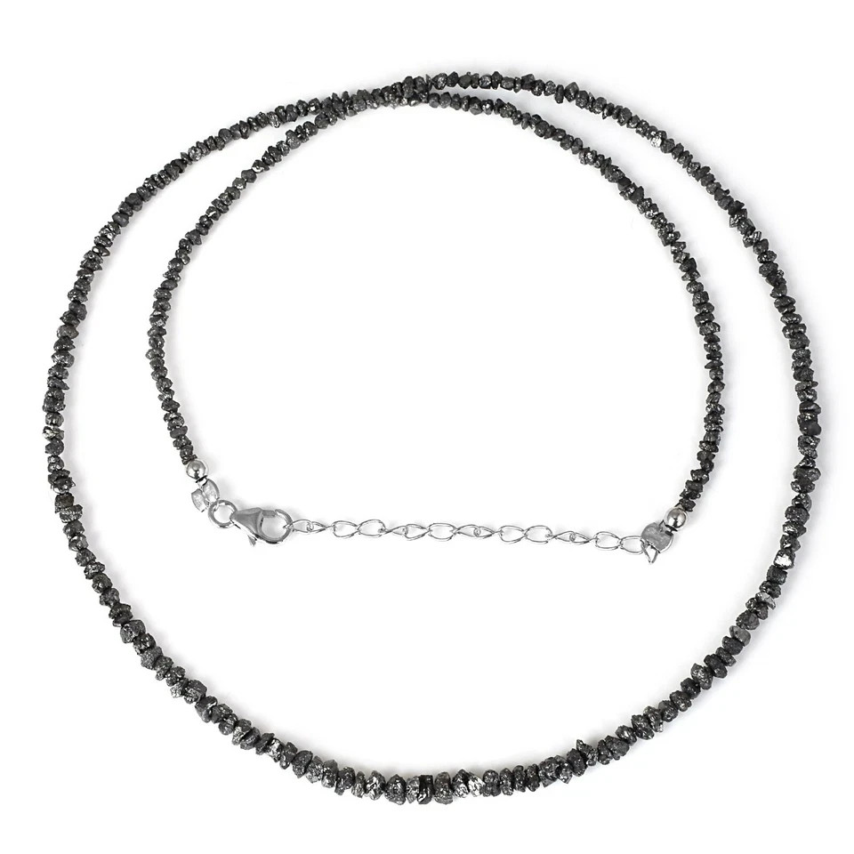 Natural Rough Black Diamond Nugget Beads Necklace Handmade 925 Sterling Silver