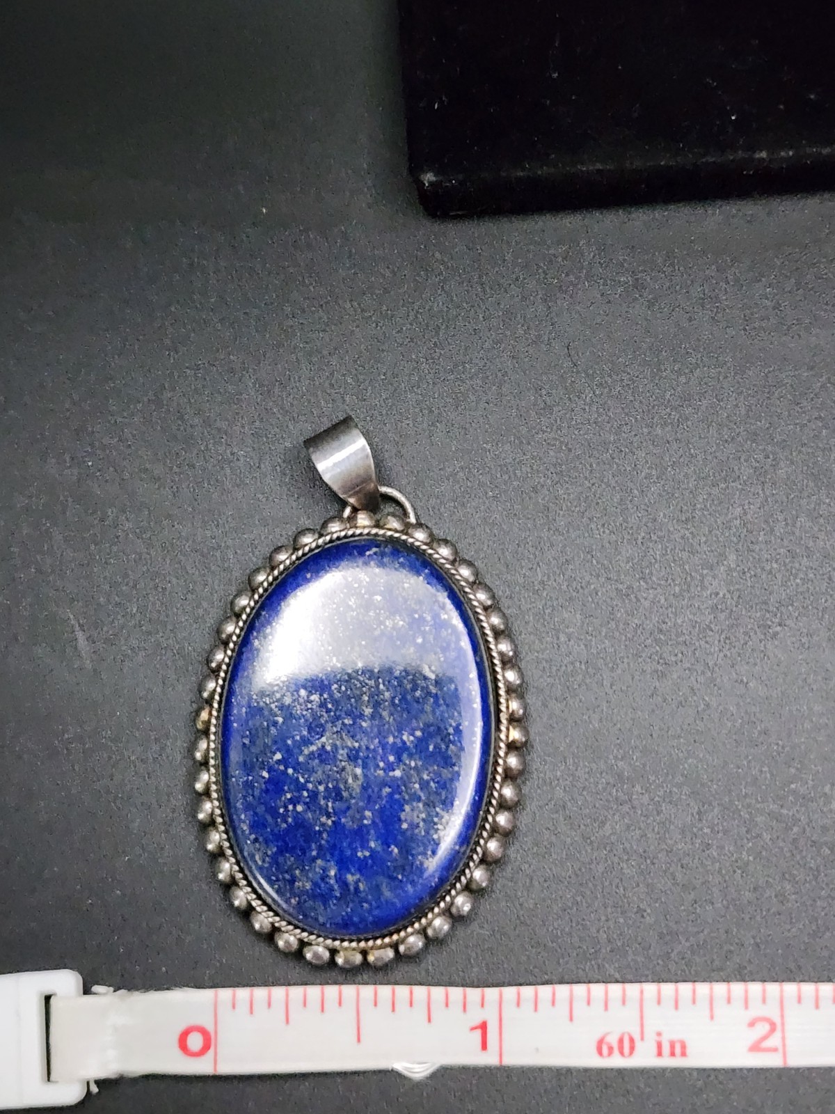 Sterling Silver 925 Dark Blue Lapis Lazuli With Gold Pyrite Oval Pendant 24 Gram