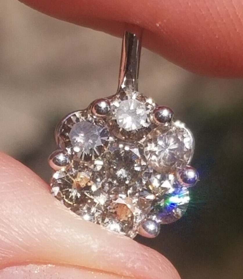 Beautiful Natural Fancy Light Brown Diamond Cluster 18k pendant