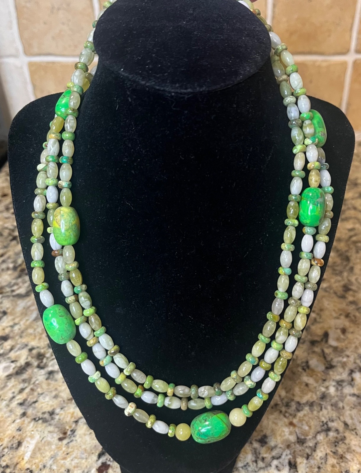 Jay King Mojave Turquoise and Serpentine Stones Necklace, vintage jewelry,