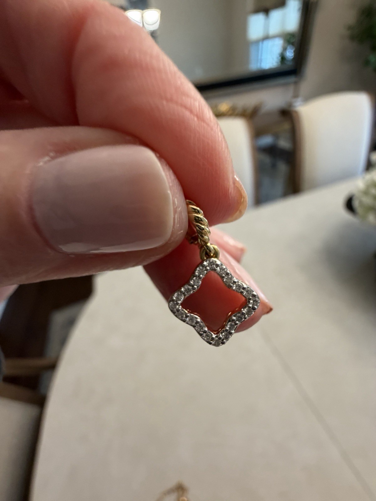 David Yurman QUATREFOIL AMULET 18K Yellow Gold with Diamonds, 11mm Pristine