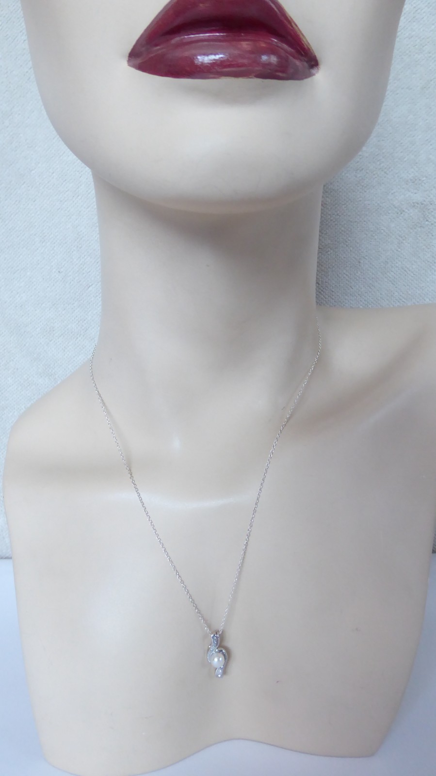NEW Sterling Silver Birthstone Necklace June Pearl White Necklace 18″ Chain cz’s
