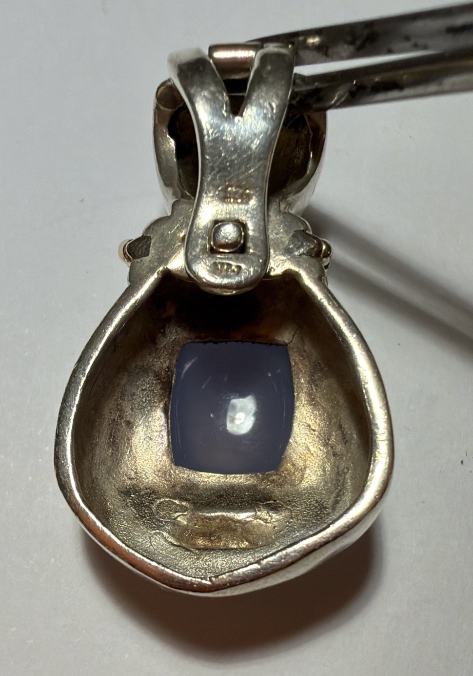 925 Sterling Silver 18K Gold Blue Chalcedony Hinged Enhancer Pendant Clip⁠