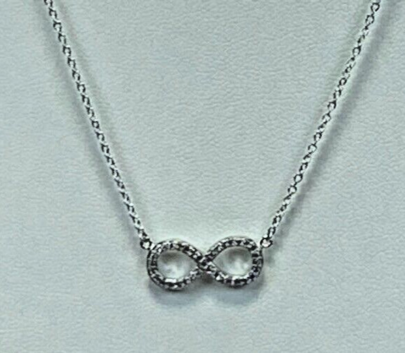 Sterling Silver CZ Pave Infinity Pendant Necklace 16″ /18″ NWT Gift Box
