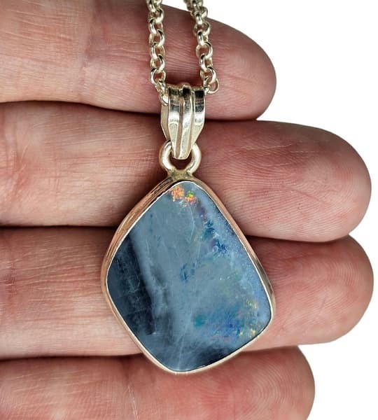 Australian Opal Doublet Pendant, October Birthstone, Blue and Pink Opal