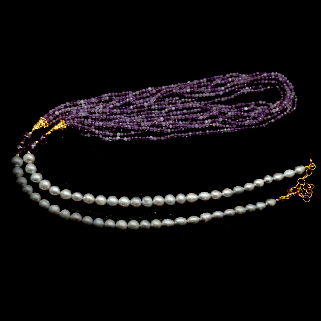 Amethyst Baroque Pearl Necklace 925 Sterling Silver 32in