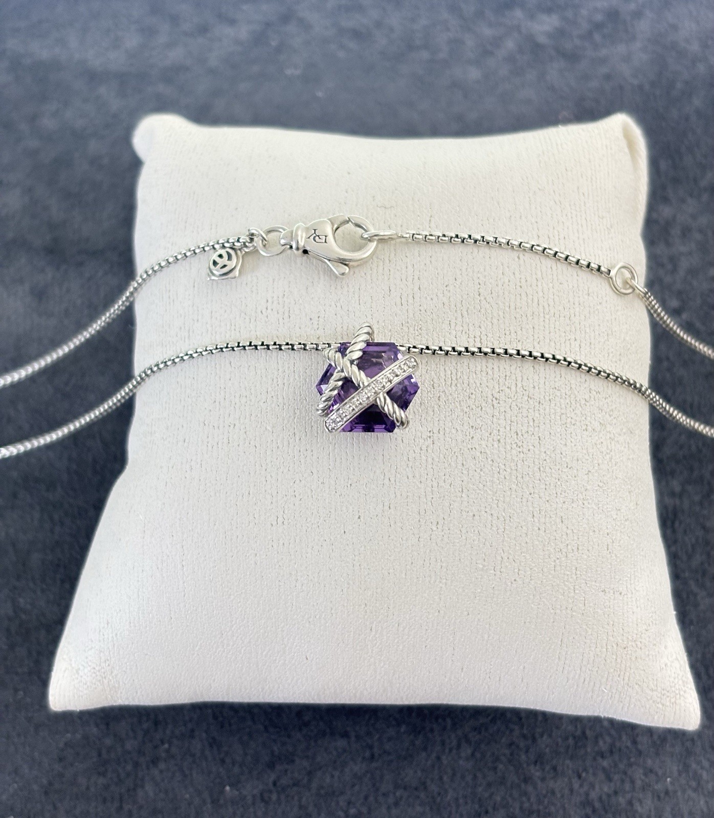 David Yurman Cable Wrap Pendant Necklace with Amethyst 16-17″
