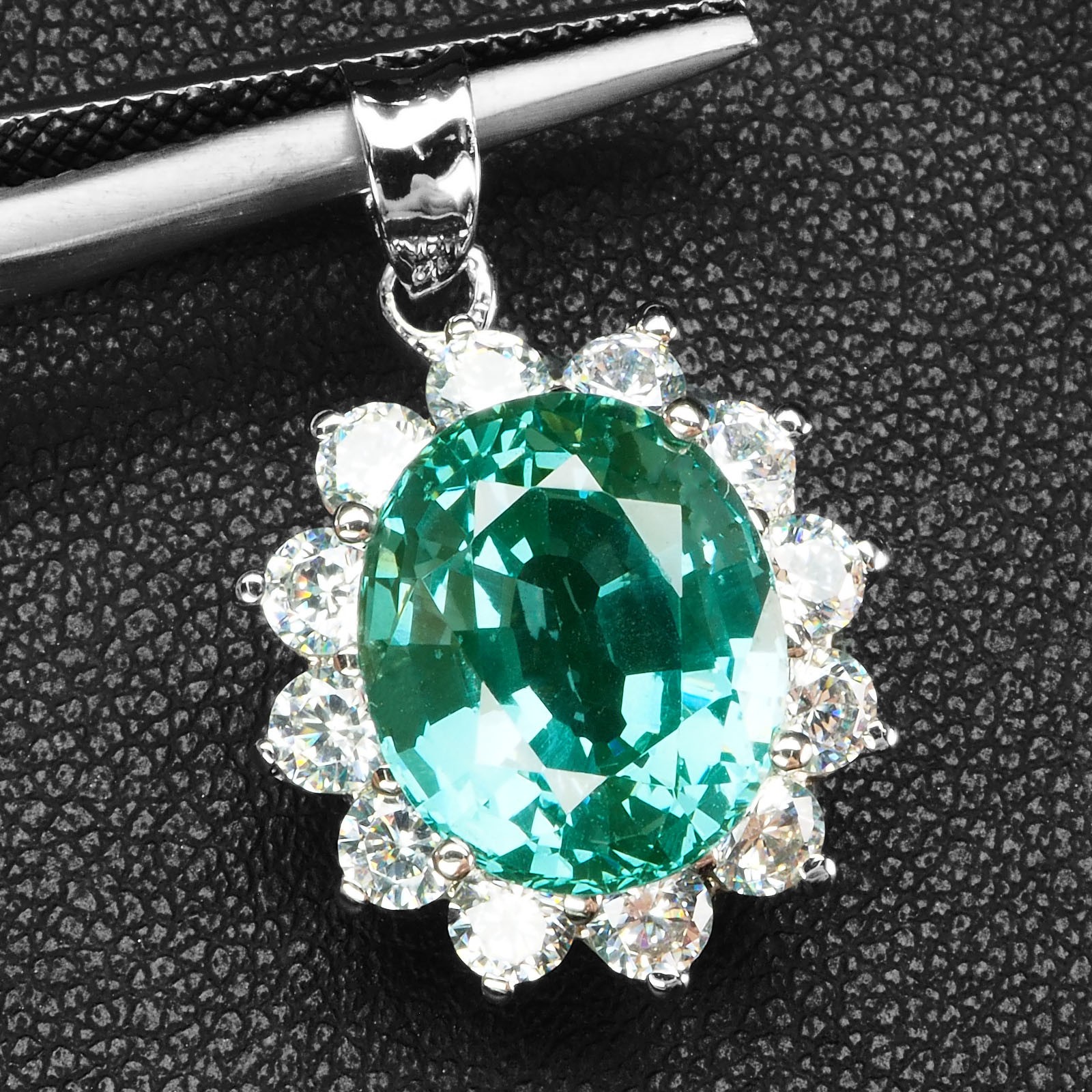 Mint Green Paraiba Tourmaline 6.45Ct 925 Sterling Silver White Gold Pendants