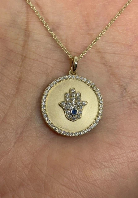1 Ct Lab Created Diamond Round Hamsa Hand Pendant 14K Yellow Gold Plated