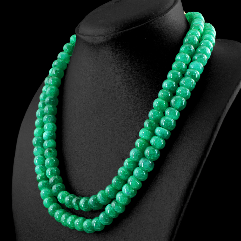719.00 CTS EARTH MINED 2 STRAND GREEN EMERALD ROUND SHAPE BEADS NECKLACE (RS)