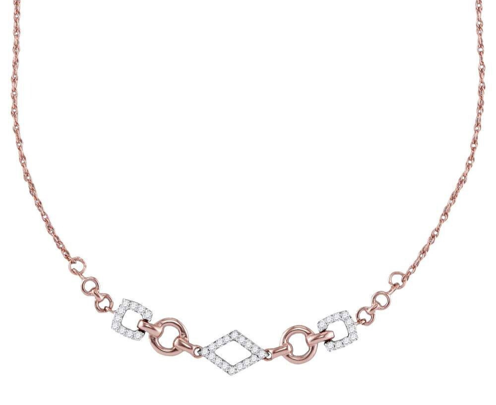 0.20 ctw Diamond Necklace 14K Rose Gold Geometric Open Shape Singapore Chain