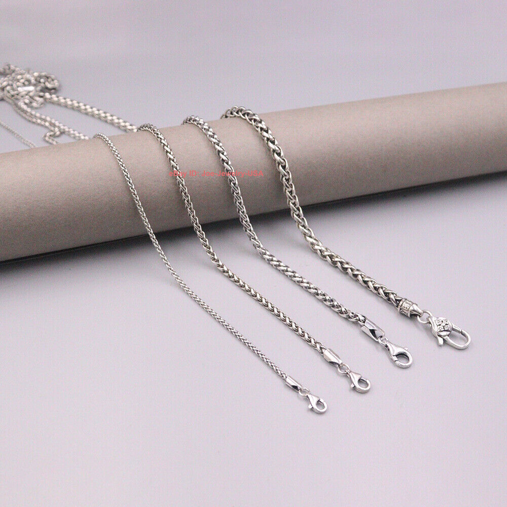 Real S925 Sterling Silver Necklace Classic Wheat Link Chain 2mm, 3mm, 4mm, 5mm