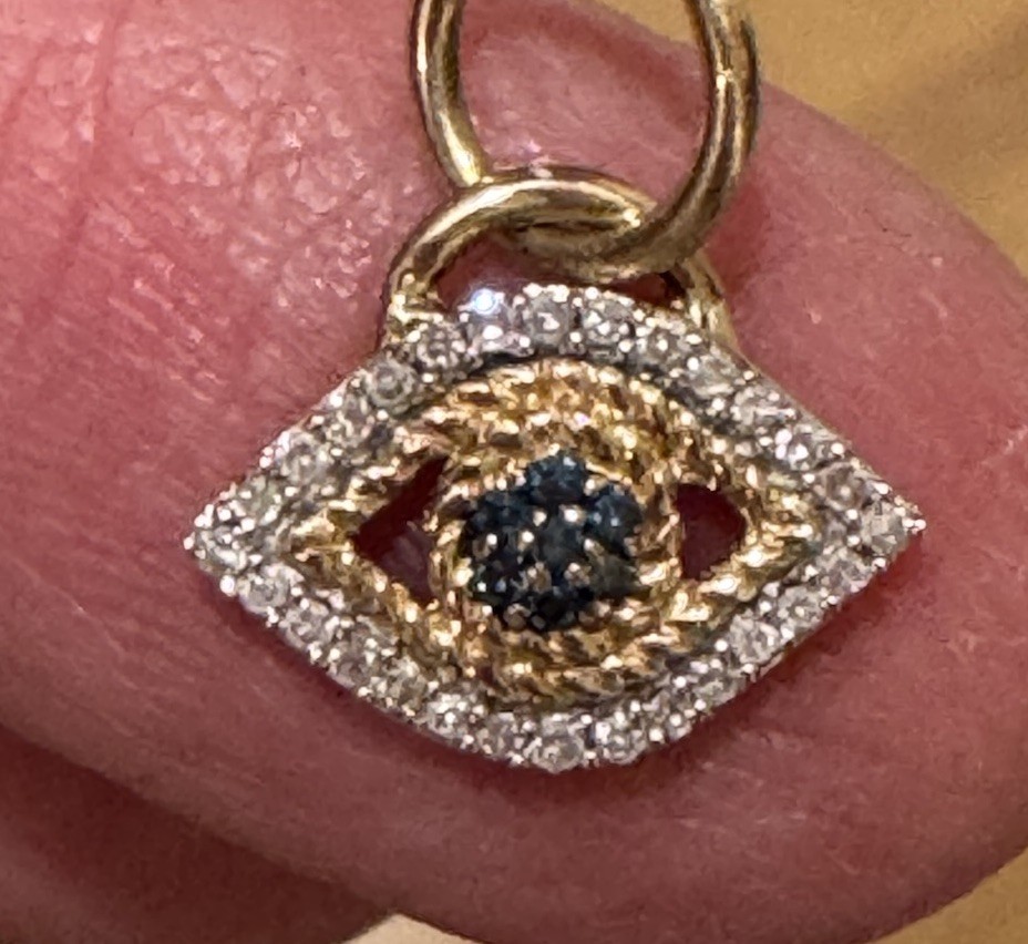 ADINA REYTER 14K DIAMOND AND SAPPHIRE EVIL EYE CHARM