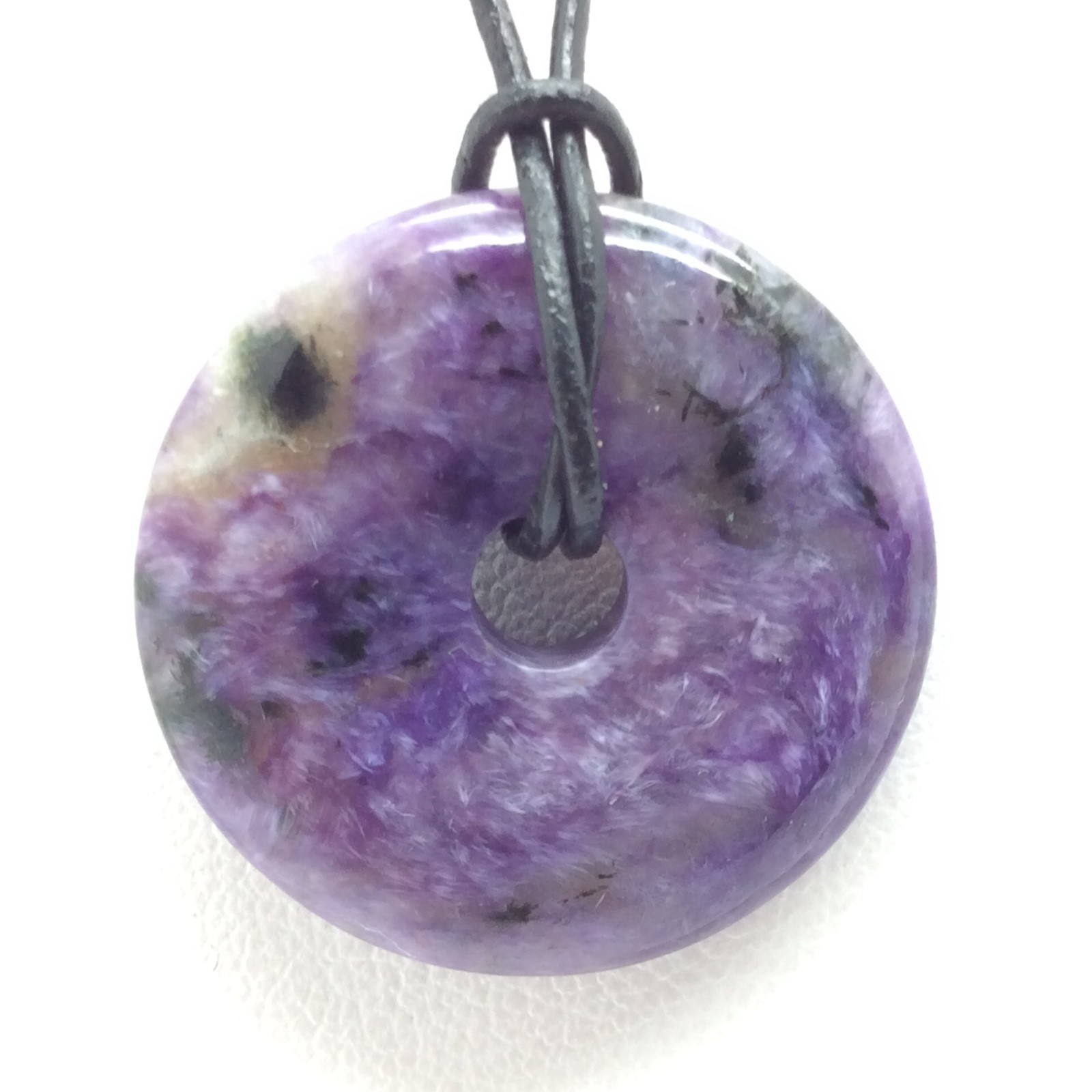Charoite Bi Disk Pendant Purple Circle Gem Stone Necklace Siberia 25mm #5